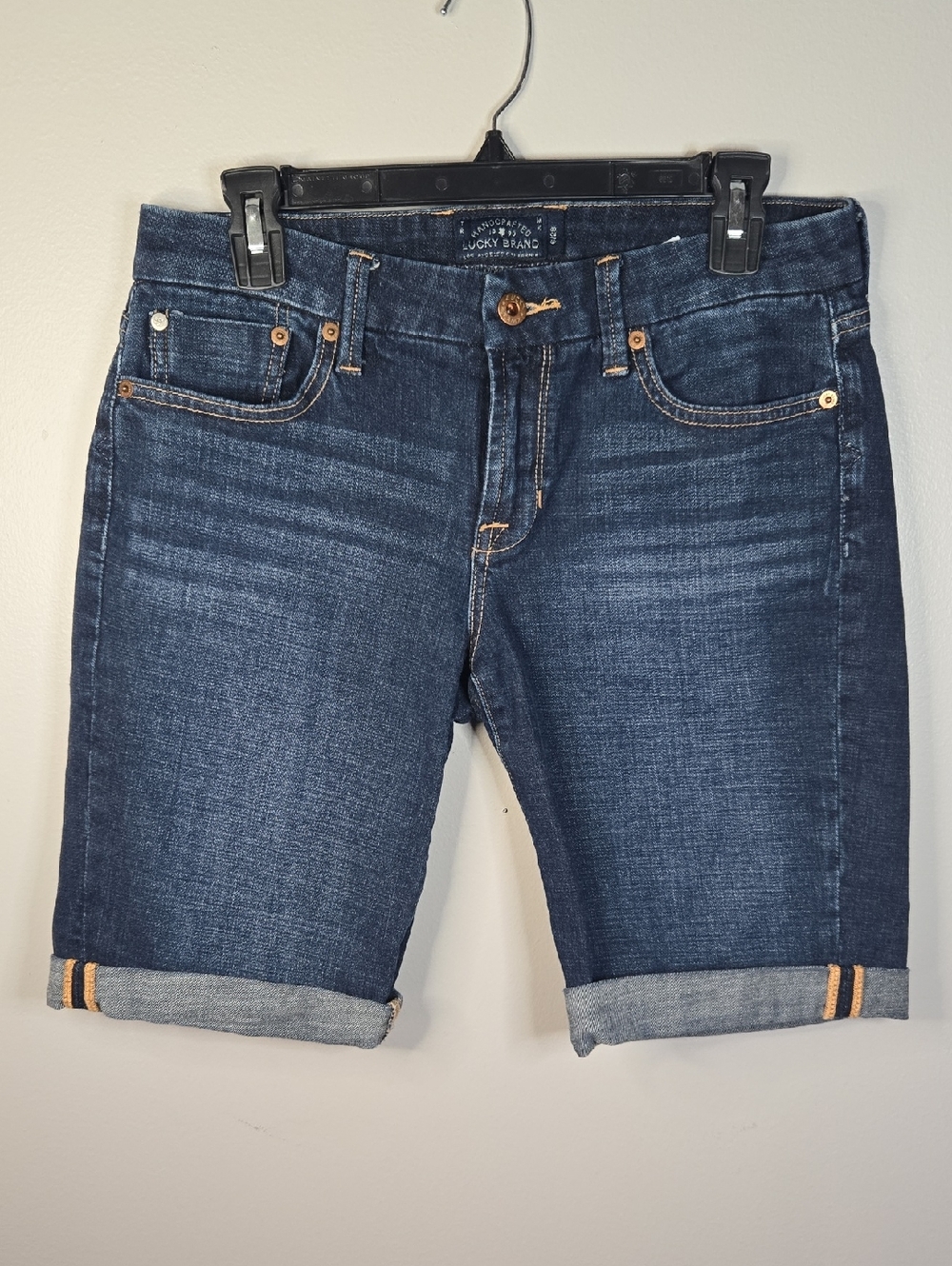 Lucky Brand Women's 6/28 Boardwalk Bermuda Blue Denim Cuffed Shorts
